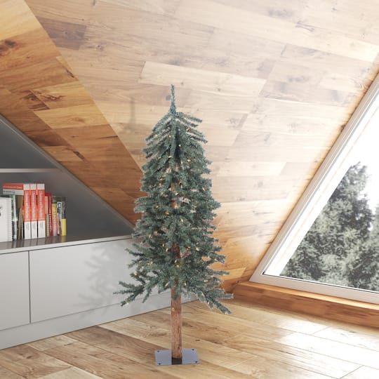 4ft. Pre-Lit Natural Bark Alpine Artificial Christmas Tree, Warm White Dura-lit LED Lights